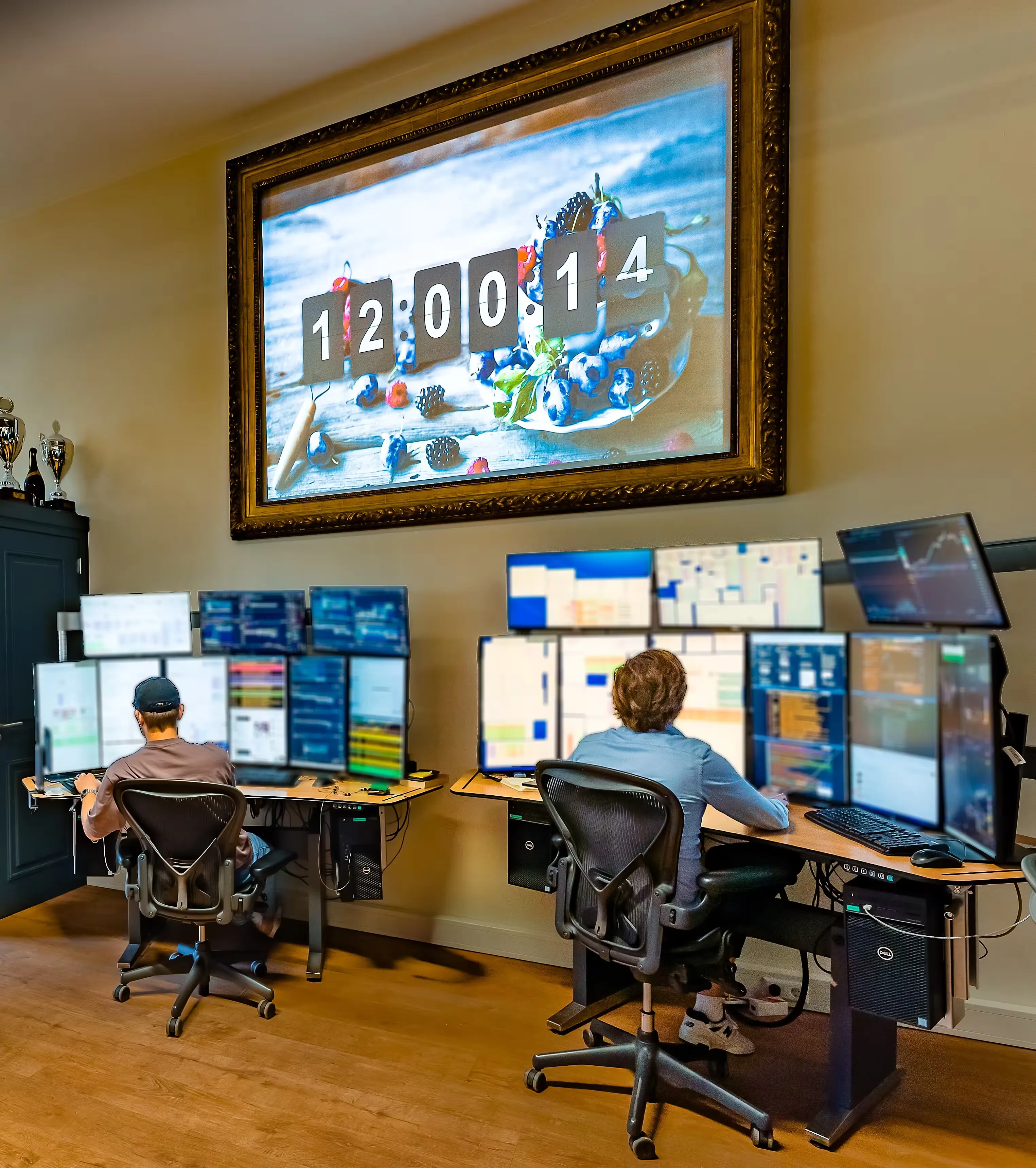 A trader floor screen showing a trading application with charts and data.